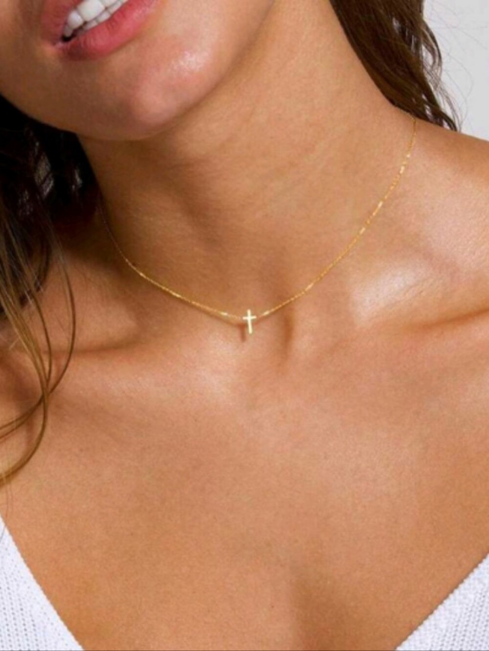 Anthropologie Ruth Dainty Cross Layered Minimalist Chain Necklace